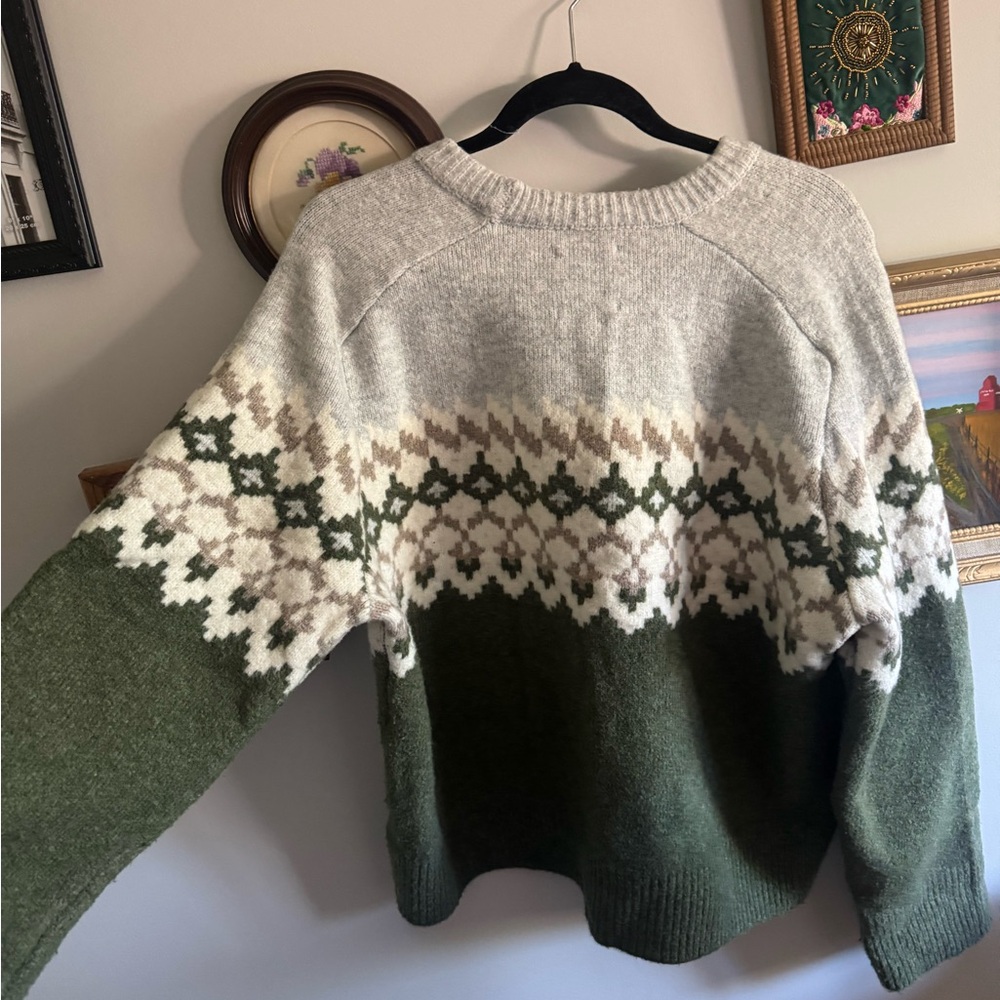 Abercrombie & Fitch Green and Cream Patterned Sweater - Picture 3 of 5